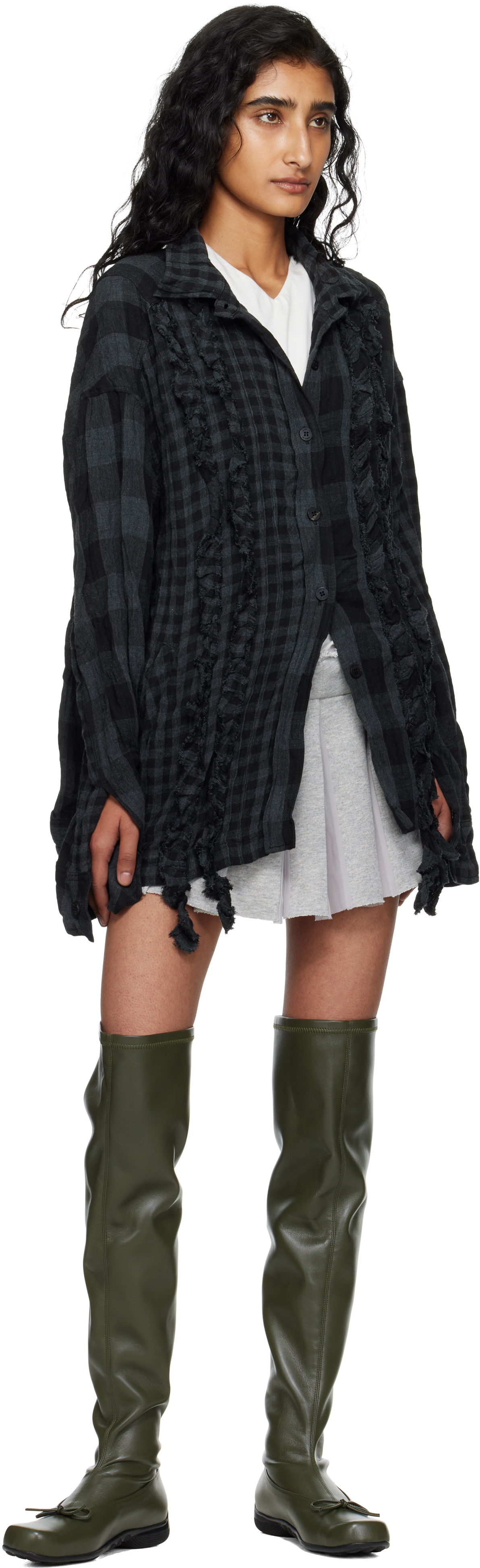 OPEN YY Gray Pleats Layered Jersey Miniskirt