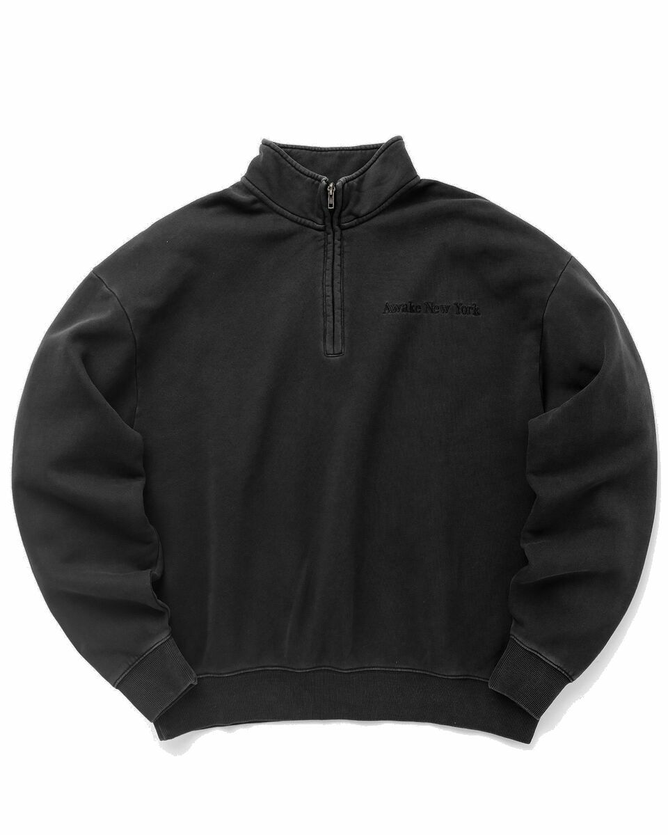 Photo: Awake Embroidered Logo Quarter Zip Sweatshirt Black - Mens - Half Zips