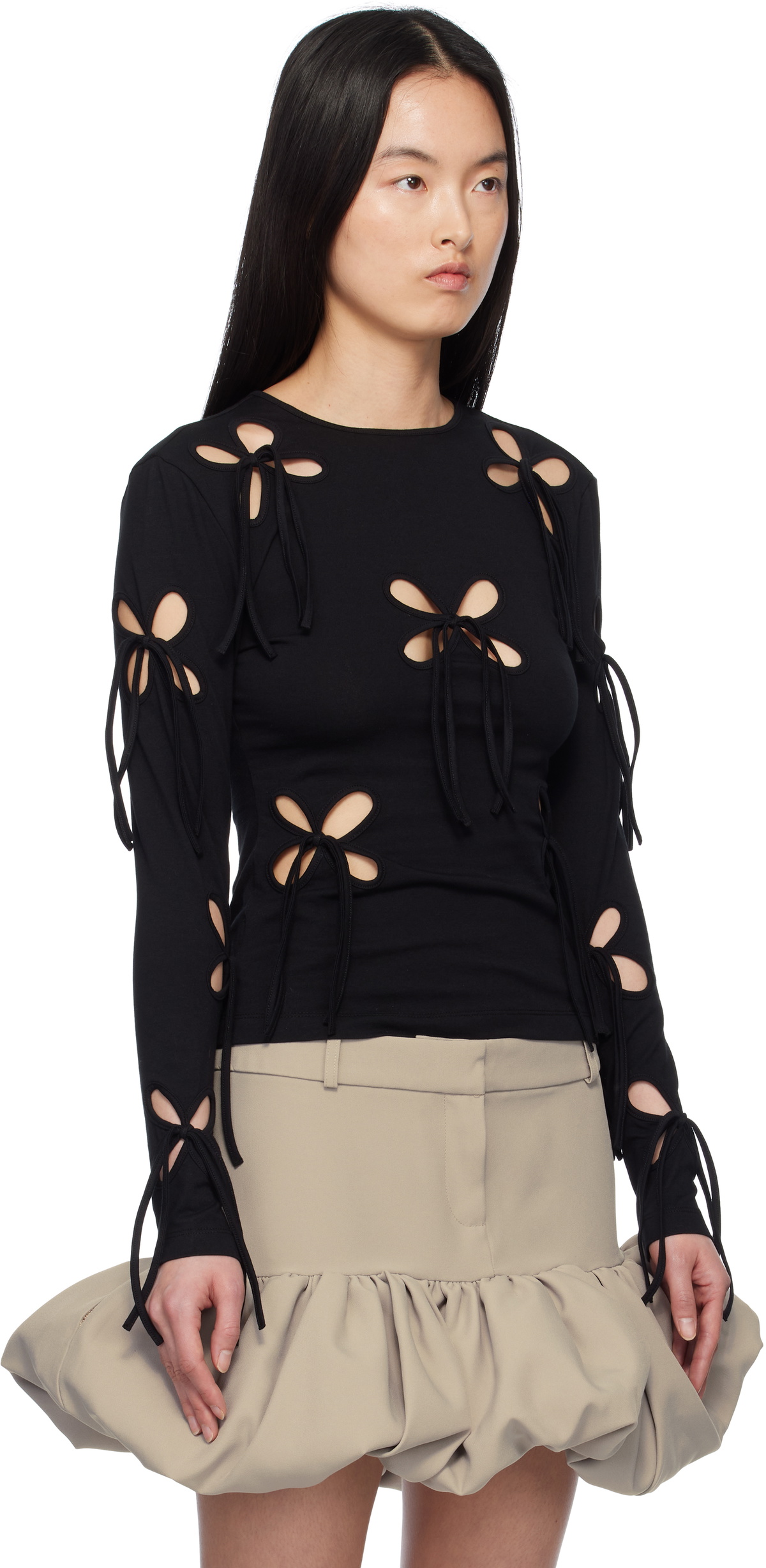 J.Kim Black Petal Long Sleeve T-shirt