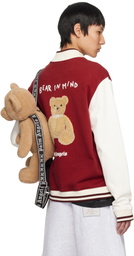 Palm Angels Red & White 'Bear in Mind' Varsity Bomber Jacket