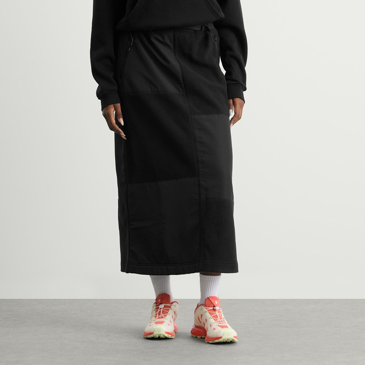 Gramicci Women's Patchwork Fleece Midi Skirt in Black