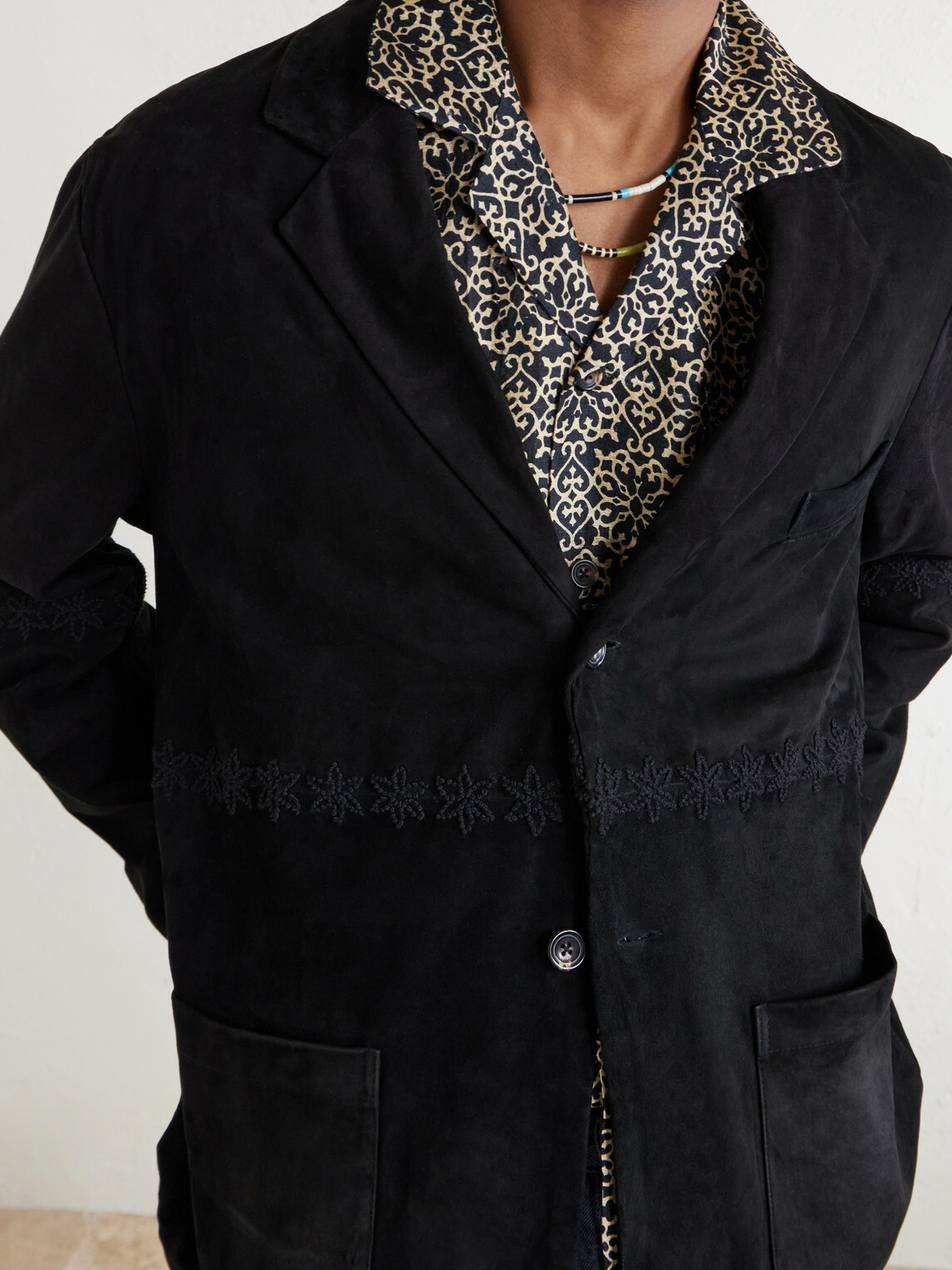 Kartik Research - Embroidered Suede Blazer - Black