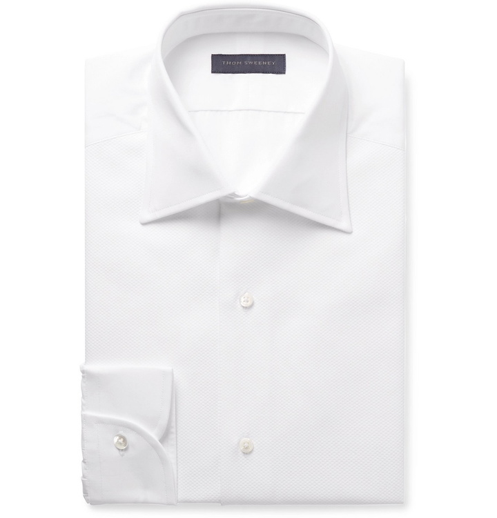 Photo: Thom Sweeney - White Slim-Fit Cutaway-Collar Bib-Front Cotton-Poplin Tuxedo Shirt - White