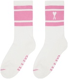 AMI Paris White & Pink Ami de Cœur Striped Socks