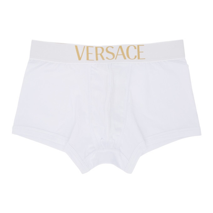 Photo: Versace Underwear White Low-Rise Boxer Briefs