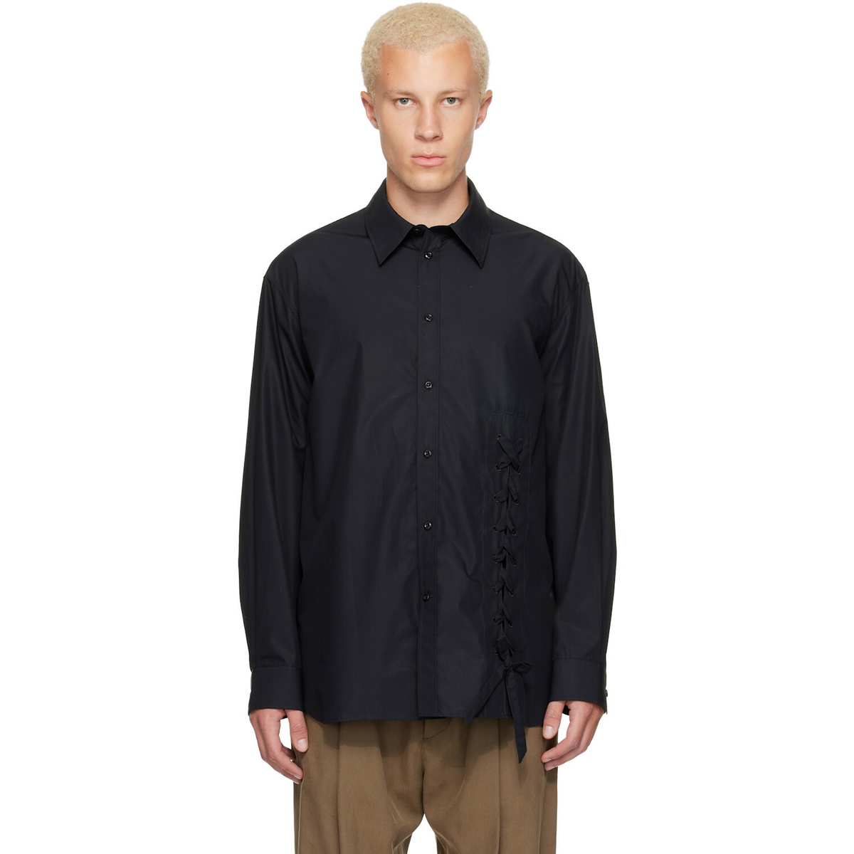 Simone Rocha Black Lace Up Hem Easy Shirt