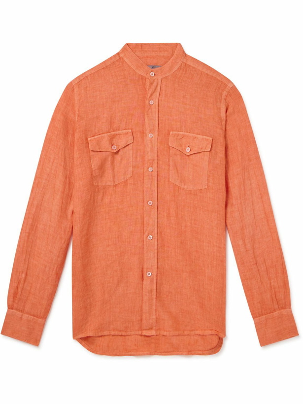 Photo: Canali - Grandad-Collar Linen Shirt - Orange