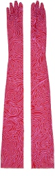 Dries Van Noten Red & Pink Printed Mesh Gloves