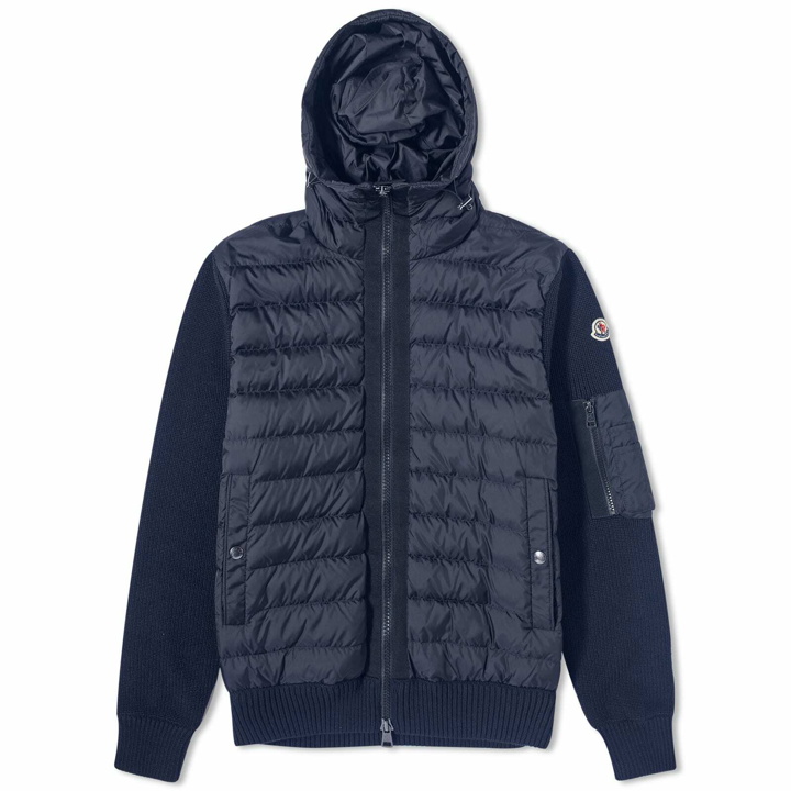 Photo: Moncler Men's Hooded Down Knit Jacket in Navy