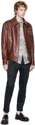 Etro Burgundy Leather Logo Patch Jacket