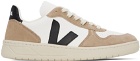 VEJA White & Brown V-10 Leather Sneakers