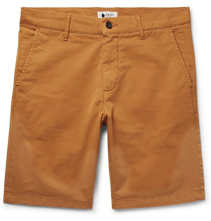 Photo: NN07 - Crown Slim-Fit Garment-Dyed Stretch-Cotton Twill Shorts - Men - Saffron