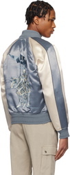 Burberry Blue & Off-White EKD Satin Bomber Jacket