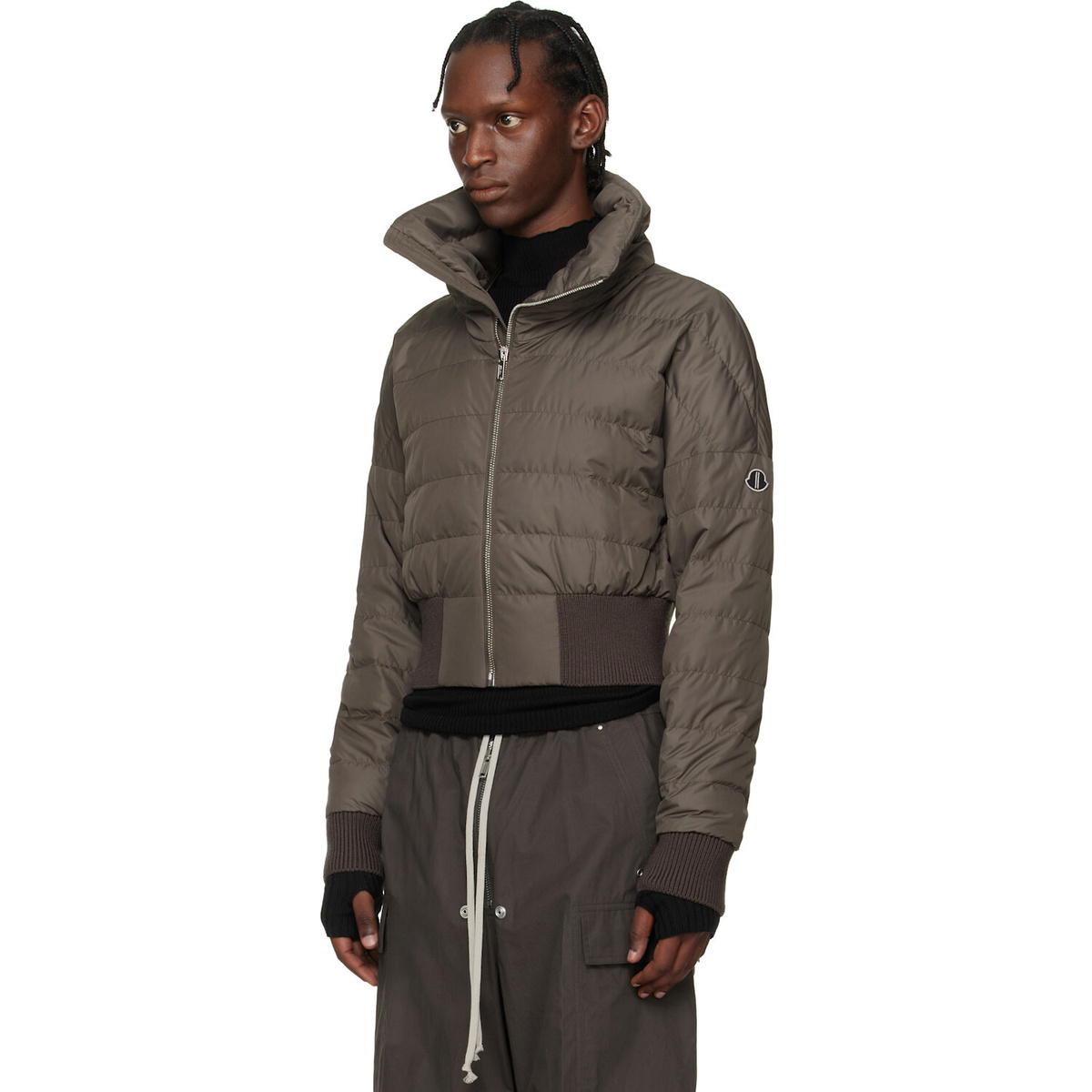 Rick Owens Moncler + Rick Owens Gray Cropped Down Jacket