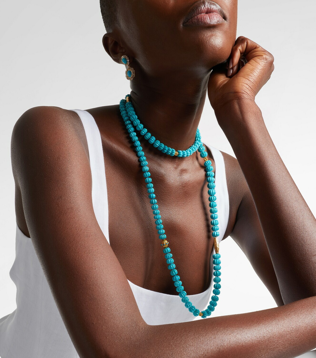 Ileana Makri Horizon 18kt and 9kt gold beaded necklace with turquoises