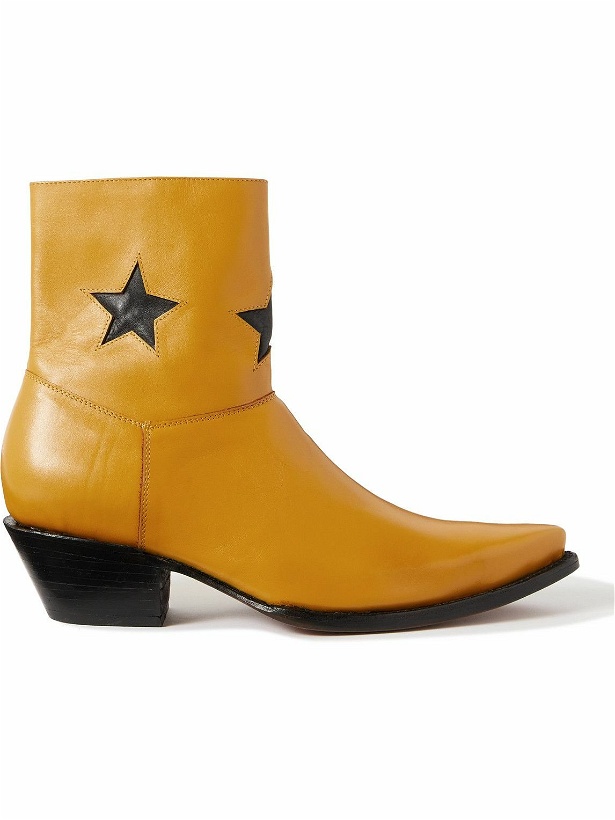 Photo: Enfants Riches Déprimés - Thunderhead Appliquéd Leather Western Boots - Yellow
