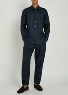 Che Tapered-leg Cropped Linen Trousers Navy