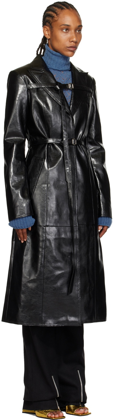 JUNEYEN Black Vented Faux-Leather Coat