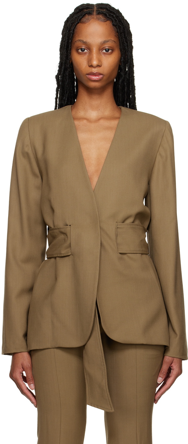 Elleme Khaki Collarless Blazer