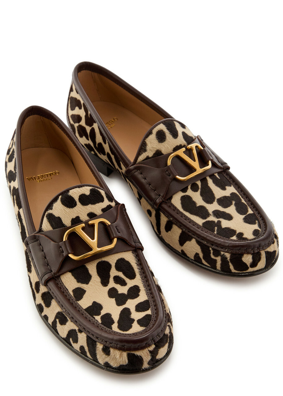 Valentino Garavani Vlogo Leopard-print Calf-hair Loafers