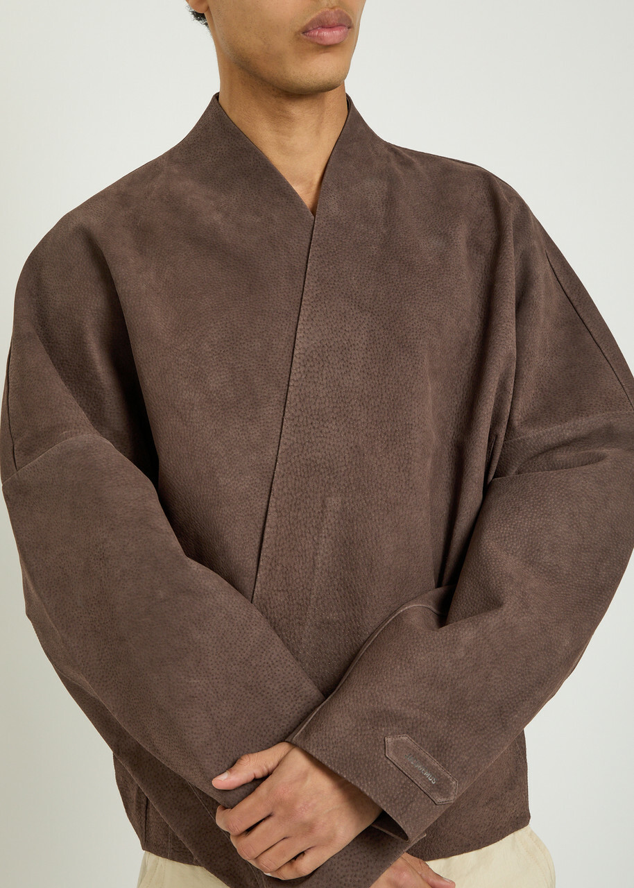 Jacquemus Le Blouson Berger Wrapped Nubuck Jacket Dark Brown