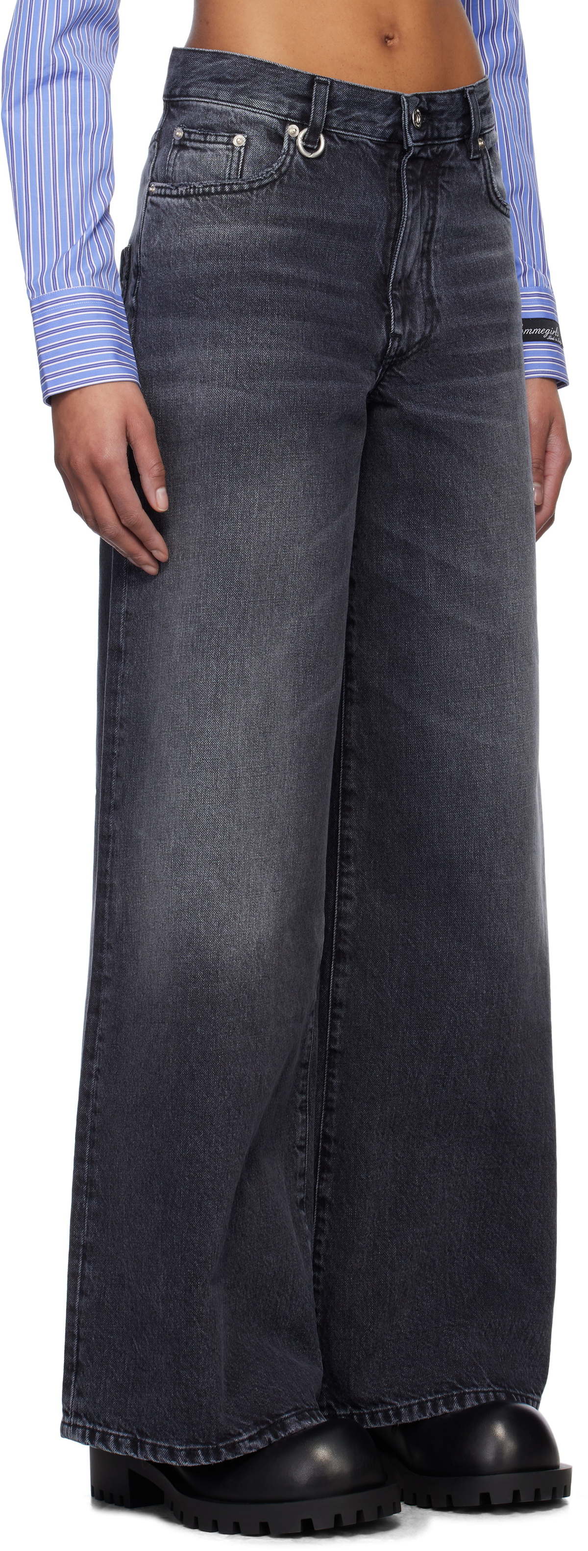 We11done Black Oversized Washed Jeans