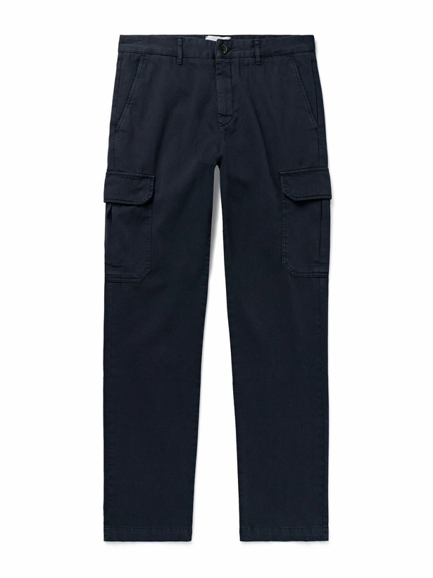 Photo: Mr P. - Samuel Slim-Fit Straight-Leg Organic Cotton-Twill Cargo Trousers - Blue