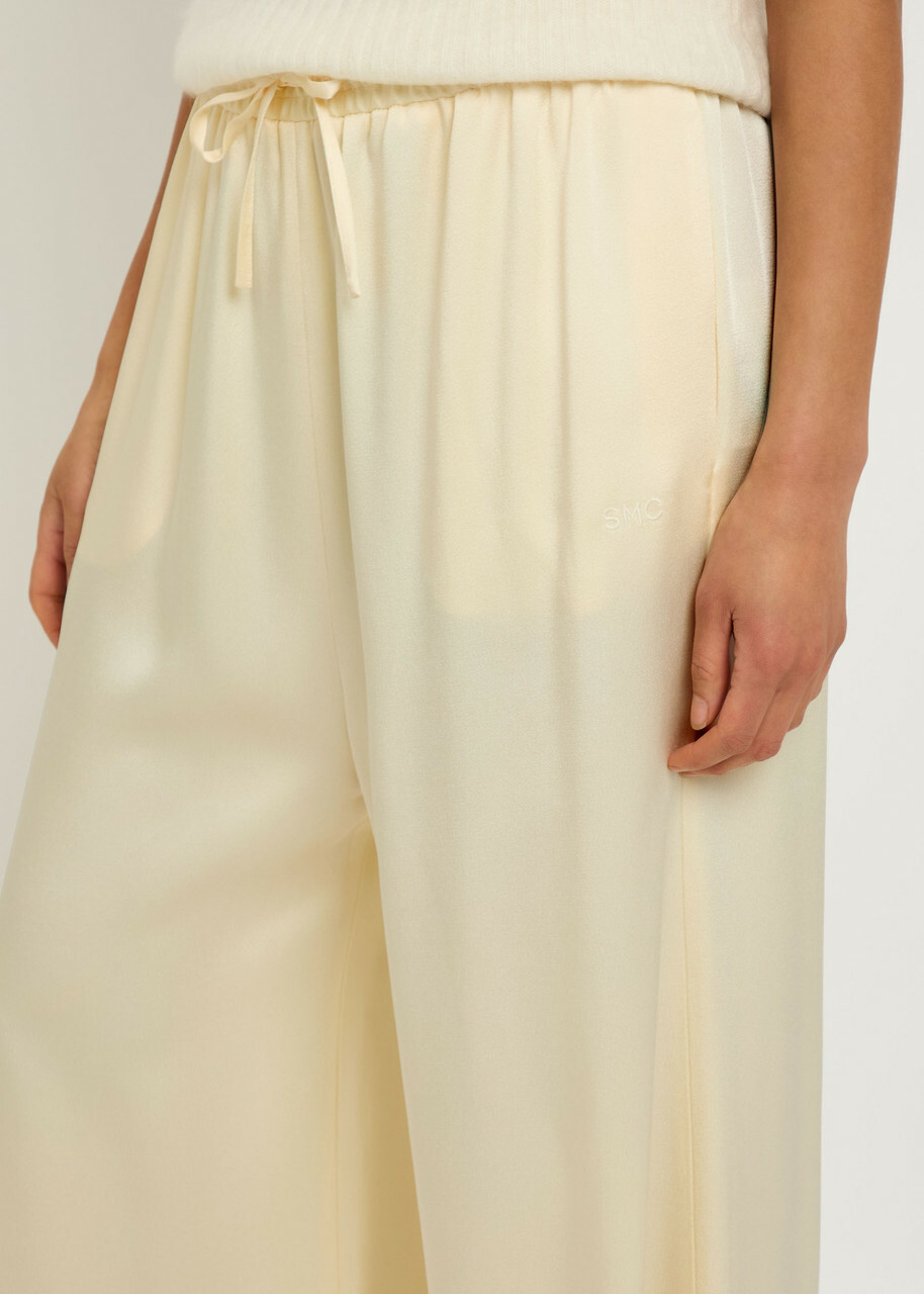 Stella Mccartney Logo-embroidered Satin Trousers Cream