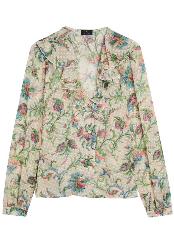 Photo: Etro Textured Floral-print Silk-blend Shirt Multicoloured 1