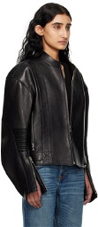 Recto Black 80s Motorcycle Leather Jacket