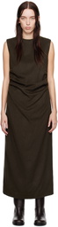 AURALEE Brown Baby Camel Flannel Midi Dress