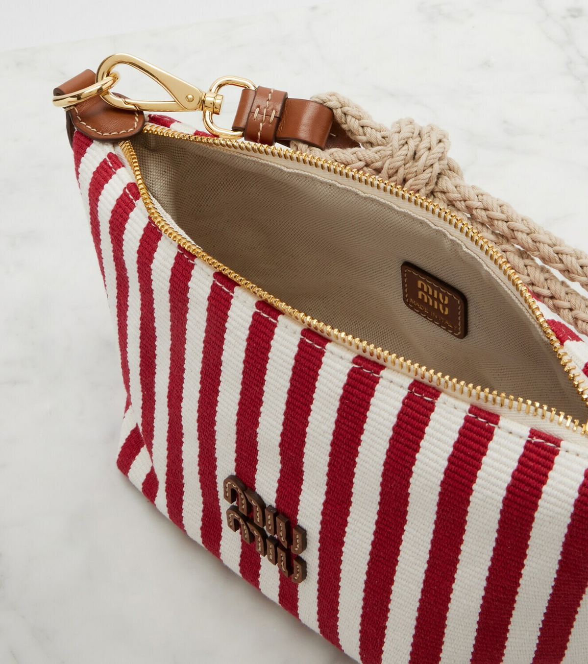 Miu Miu Striped leather-trimmed top-handle bag