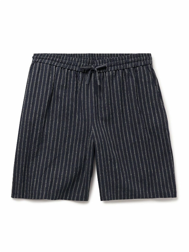 Photo: De Bonne Facture - Straight-Leg Striped Linen and Cotton-Blend Drawstring Shorts - Blue