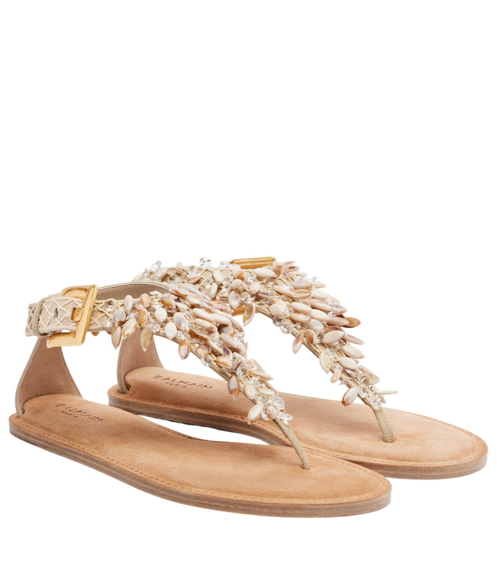 Photo: Balmain Embellished suede thong sandals