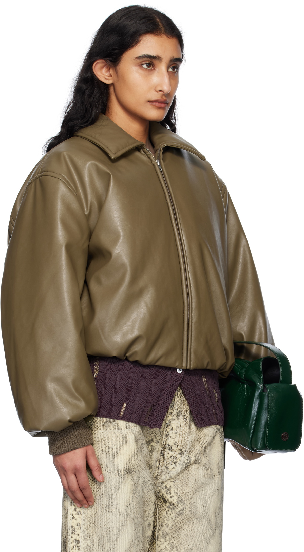 Acne Studios Khaki Coated Faux-Leather Bomber Jacket