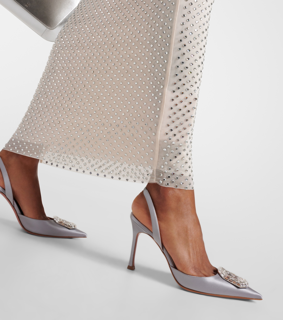 Amina Muaddi Camelia 90 satin slingback pumps Amina Muaddi