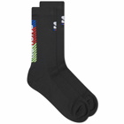 Salomon Men's PULSE RACE FLAG CREW SOCK in Black/Fiery Red/Safety Yellow