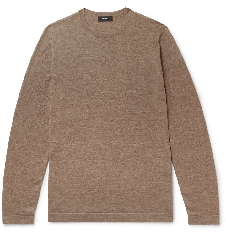 Photo: Theory - Lievos Slim-Fit Mélange Cashmere Sweater - Brown