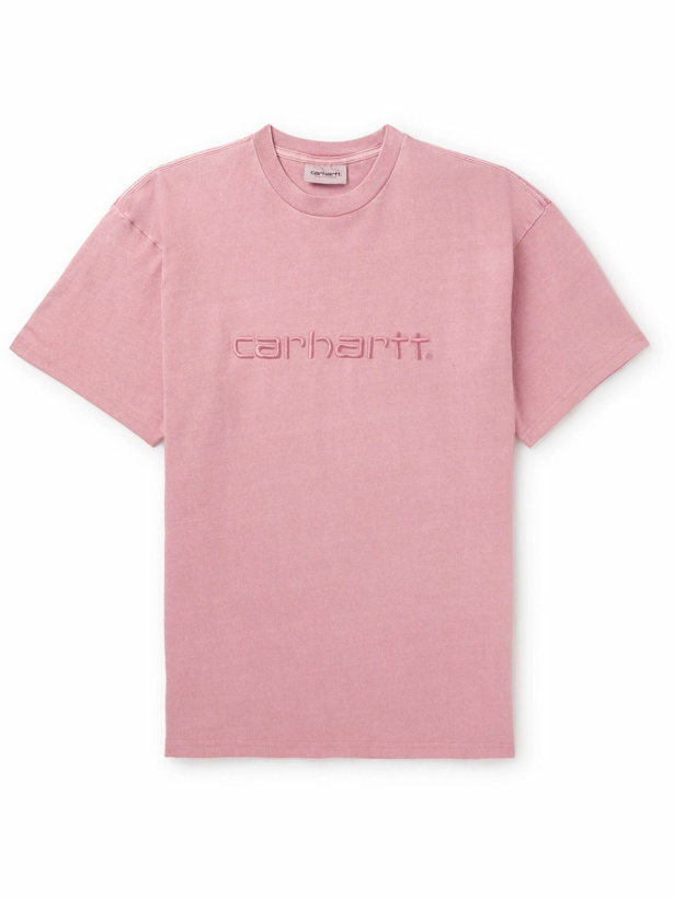 Photo: Carhartt WIP - Duster Logo-Embroidered Garment-Dyed Cotton-Jersey T-Shirt - Pink