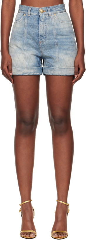 Photo: Balmain Blue Diamond Denim Shorts