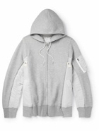 Sacai - MA-1 Nylon-Trimmed Cotton-Blend Jersey Zip-Up Hoodie - Gray
