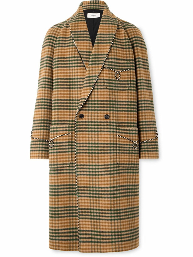 Photo: CELINE - Double-Breasted Checked Wool Coat - Brown