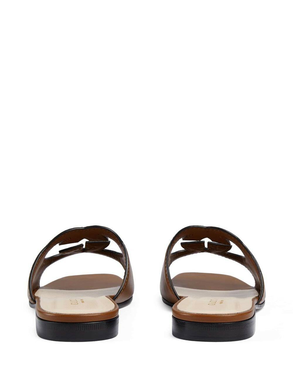 サンダル・ミュール GUCCI GUCCI CUT LEATHER SANDALS GUCCI - Gucci Cut Leather Flat Sandals Gucci