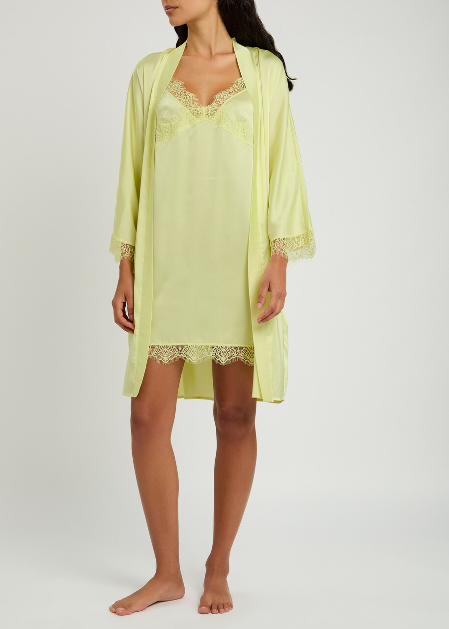 Simone PÉRÈLE Satin Secrets Lace-trim Satin Night Dress Yellow