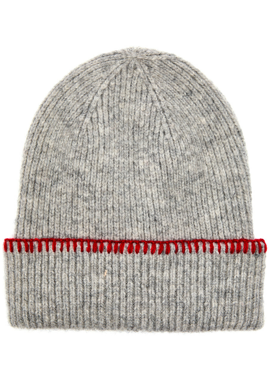 Damson Madder Ribbed Knitted Beanie - Grey - One Size