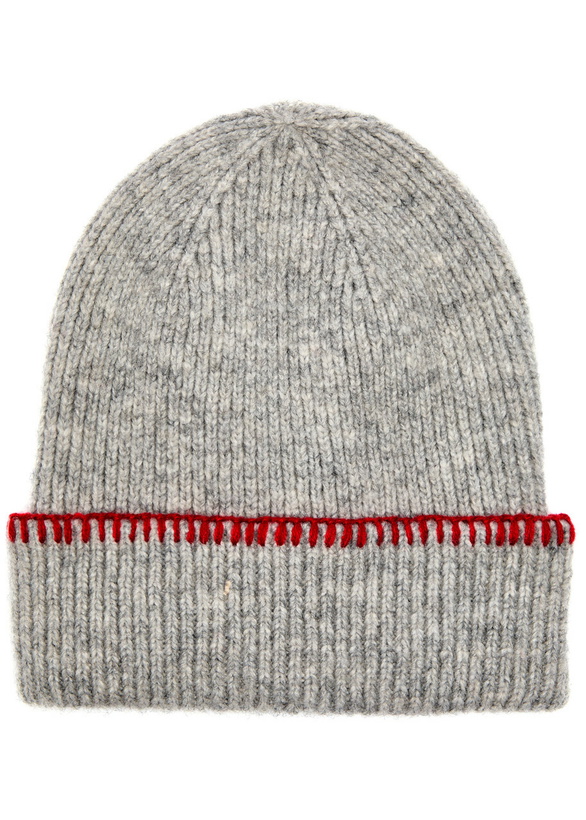 Photo: Damson Madder Ribbed Knitted Beanie - Grey - One Size