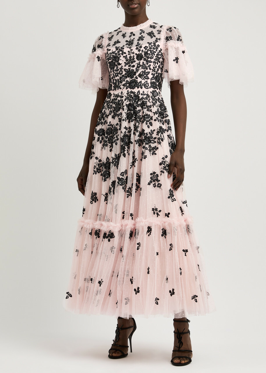 Needle & Thread Fluttering Flowers Embroidered Tulle Gown Pink Needle &  Thread