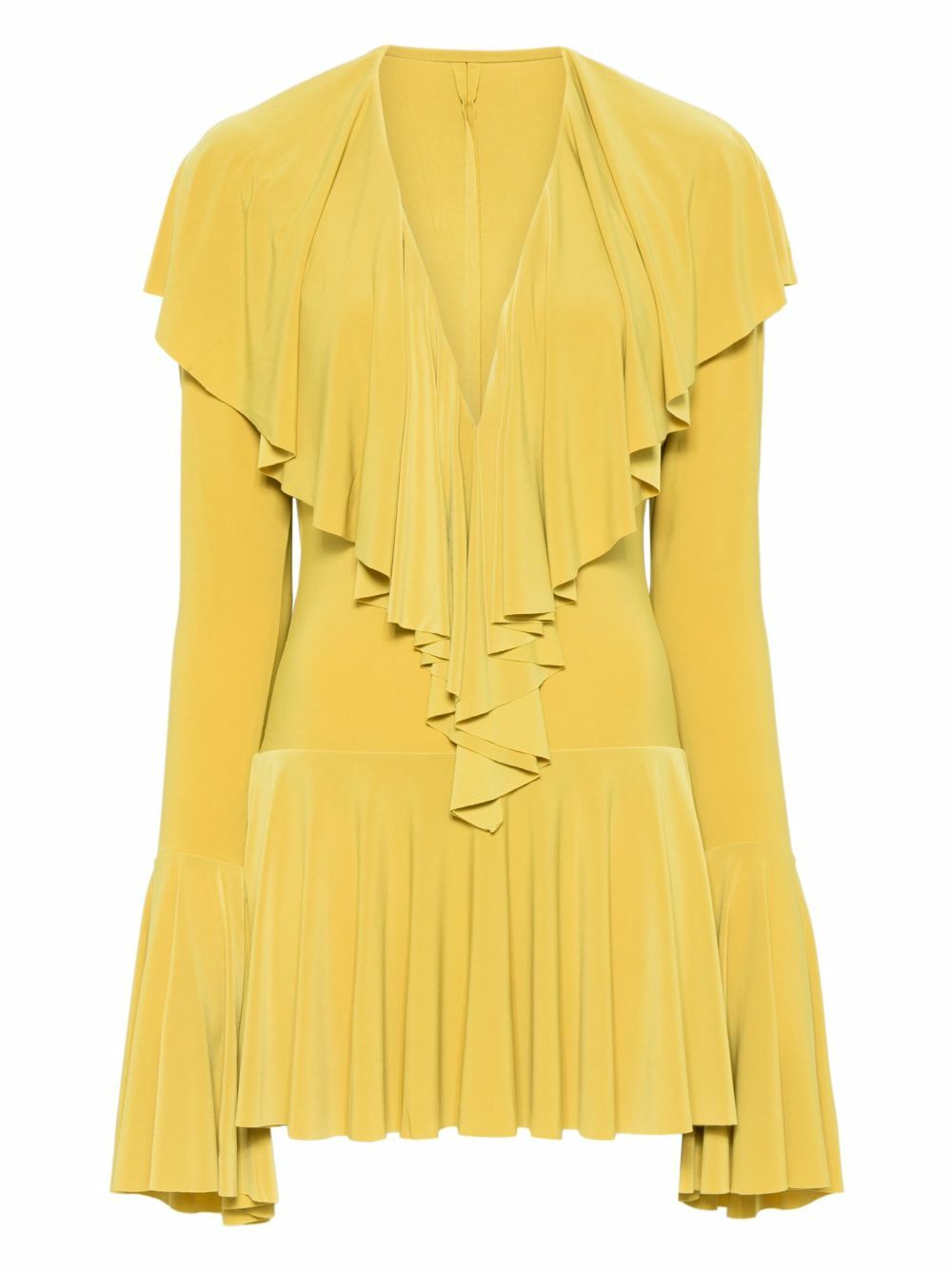 Norma Kamali Long-Sleeve Deep V-Neck Mini Dress Norma Kamali