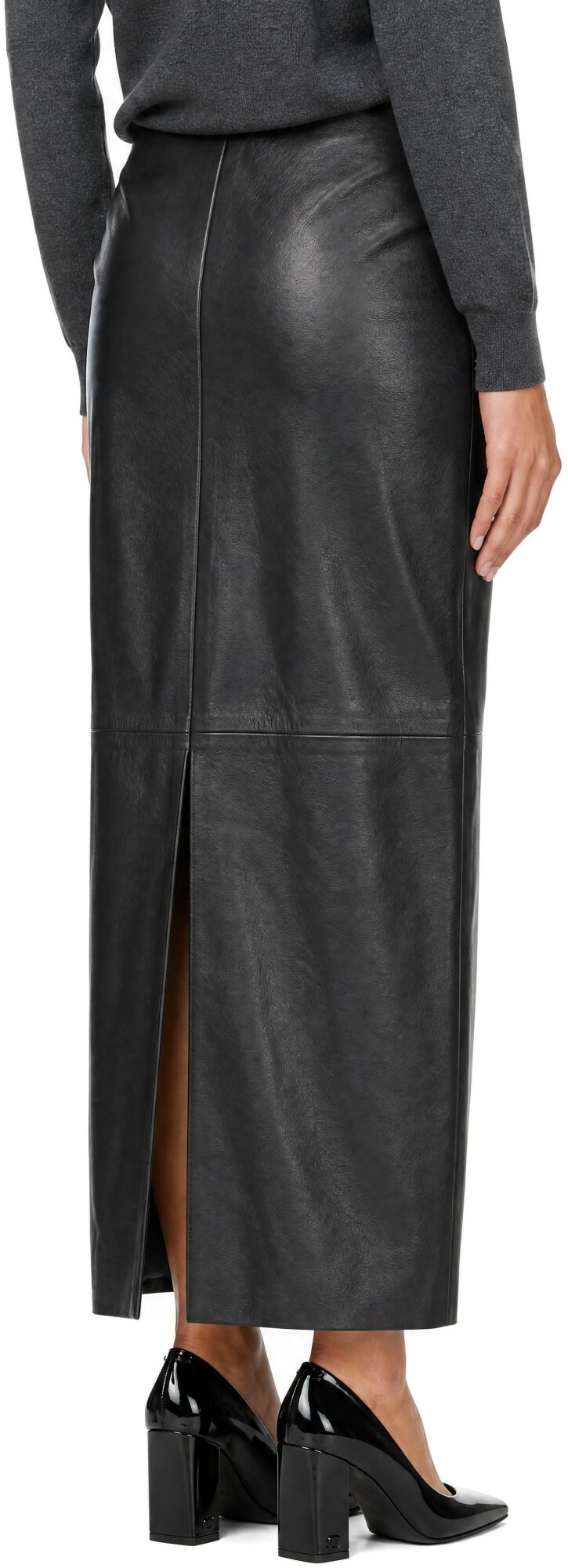 R2W Black Beesham Leather Maxi Skirt