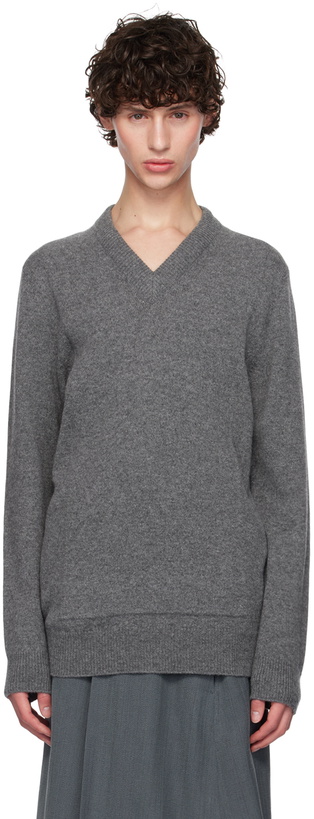 Photo: Jil Sander Gray V-Neck Sweater